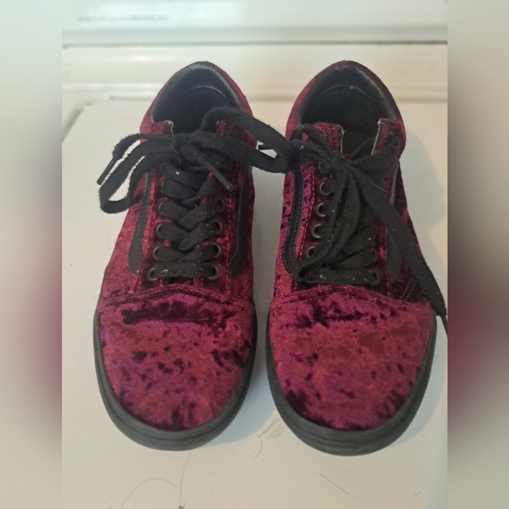 Vans Velvet Lace-Up Sneakers - Deep Red